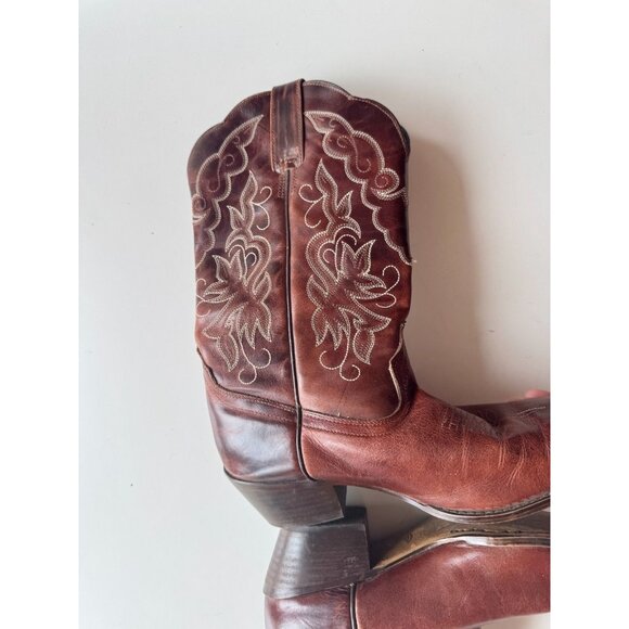 OAK TREE FARMS Dark Brown Embroidered Leather Cowboy Boots, Size 9.5 - Picture 11 of 16